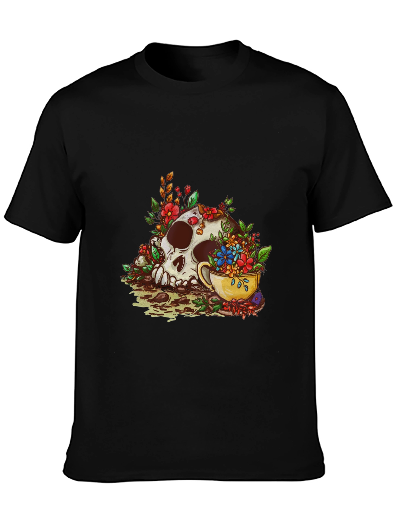 Skull and Tea Cup Graphic Print Mens Tee