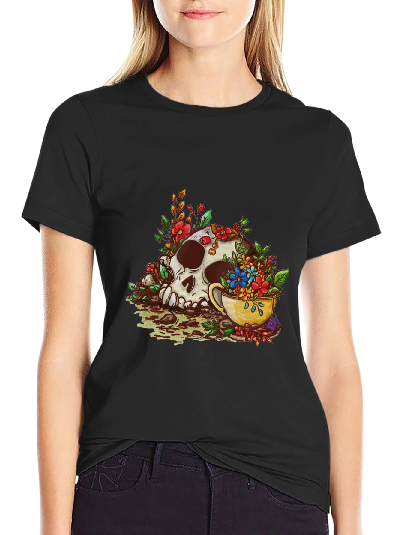 Skull and Tea Cup Graphic Print Mens Tee