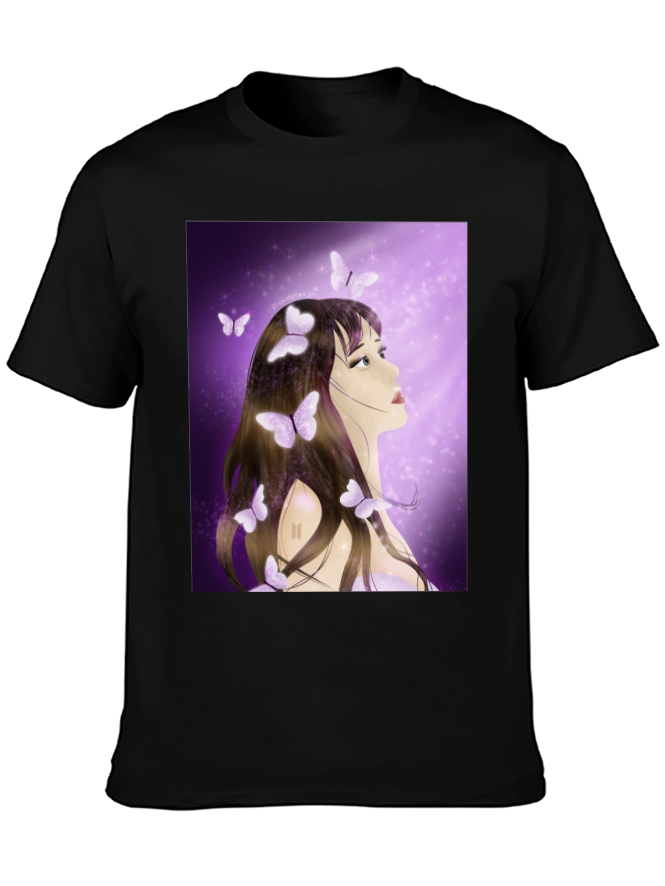 Girl with Butterfly T-Shirt - Artistic Graphic Tee