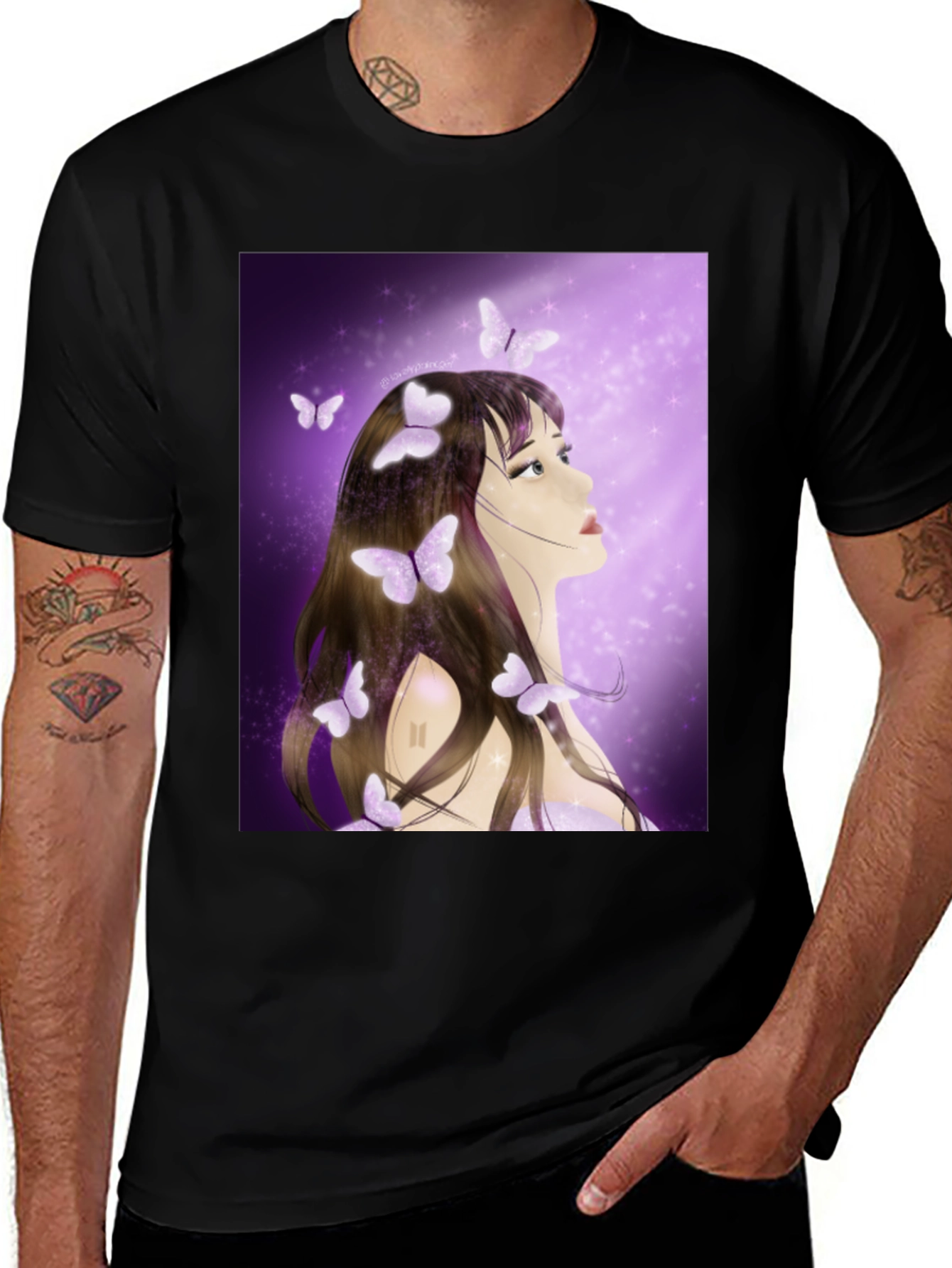 Girl with Butterfly T-Shirt - Artistic Graphic Tee