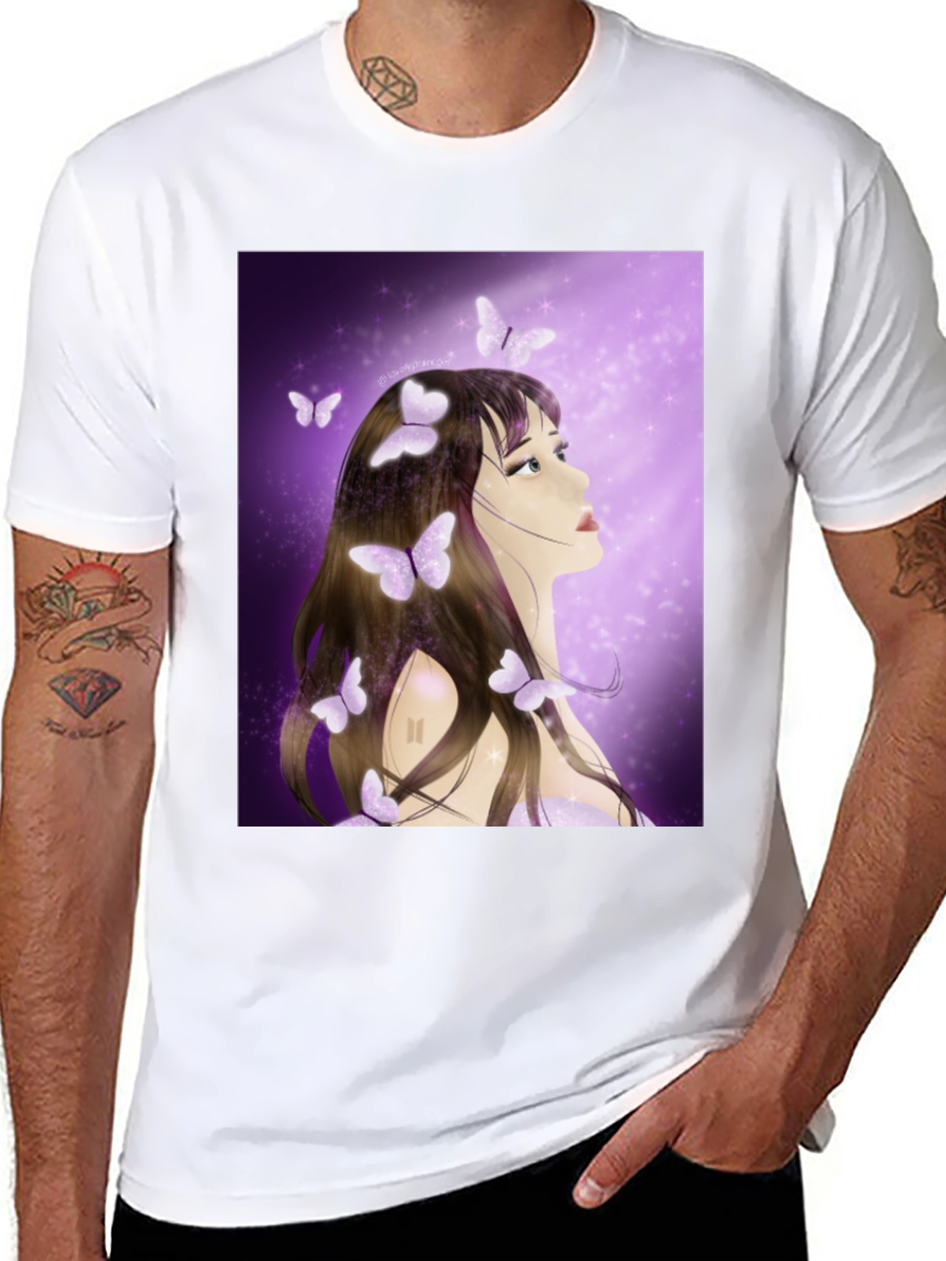 Girl with Butterfly T-Shirt - Artistic Graphic Tee