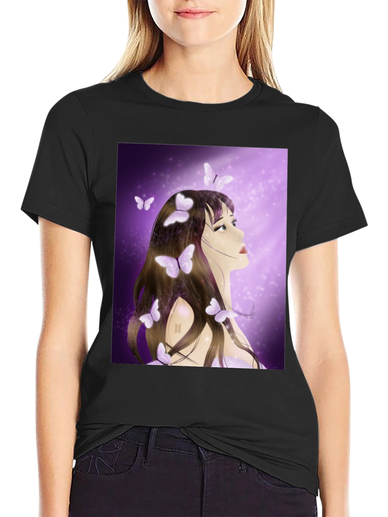 Girl with Butterfly T-Shirt - Artistic Graphic Tee
