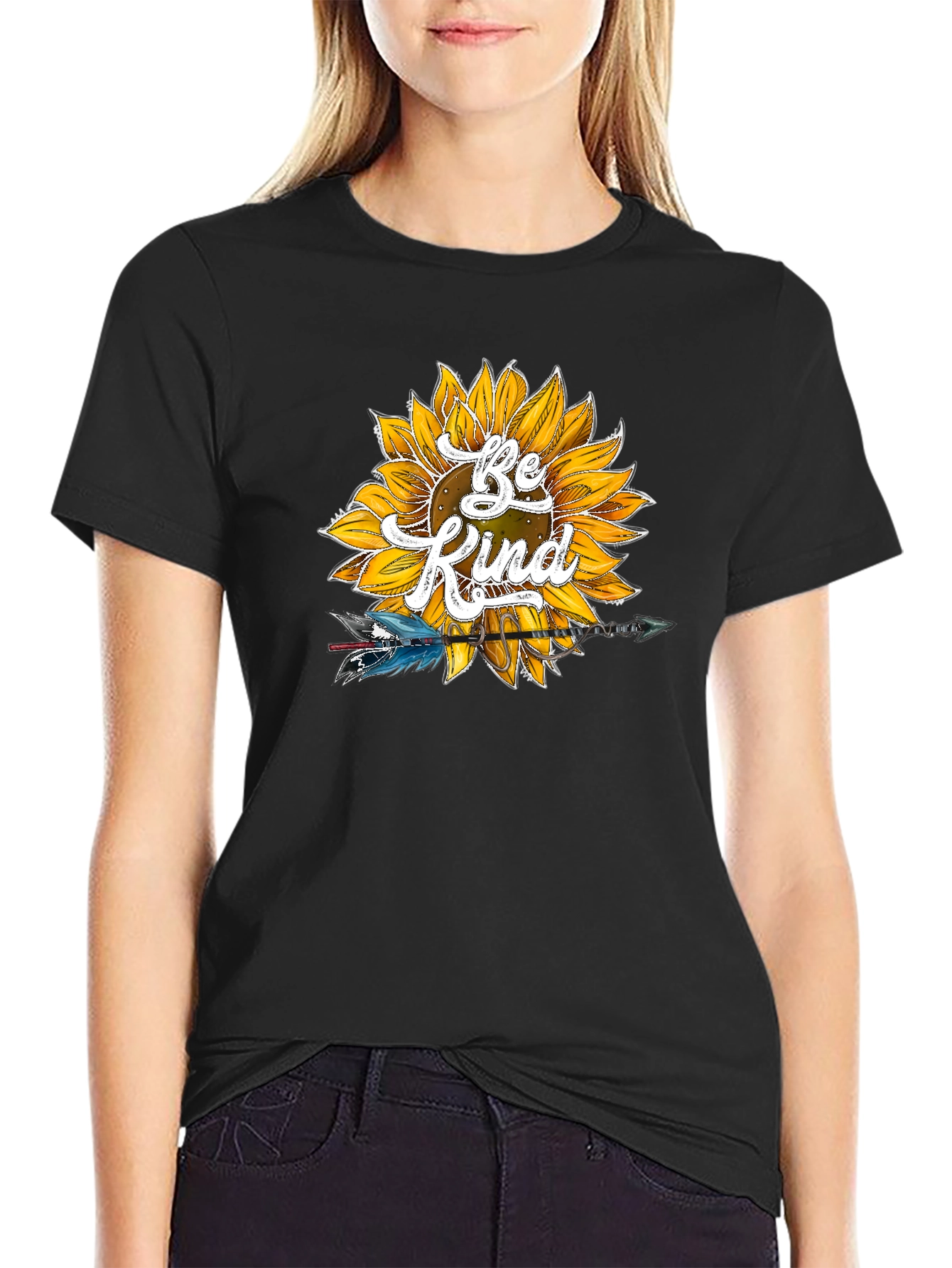 Be Kind Sunflower Graphic Tee - Soft Black Shirt