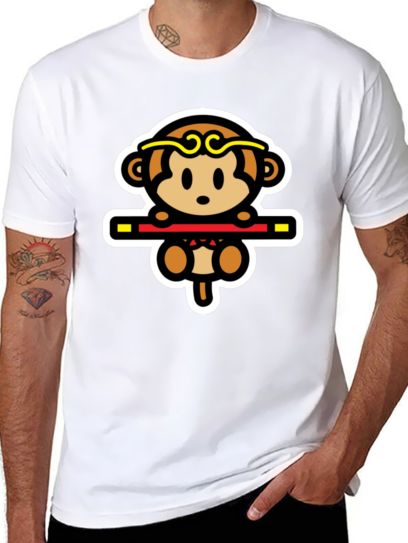 Monkey King Cartoon Graphic Tee - Black