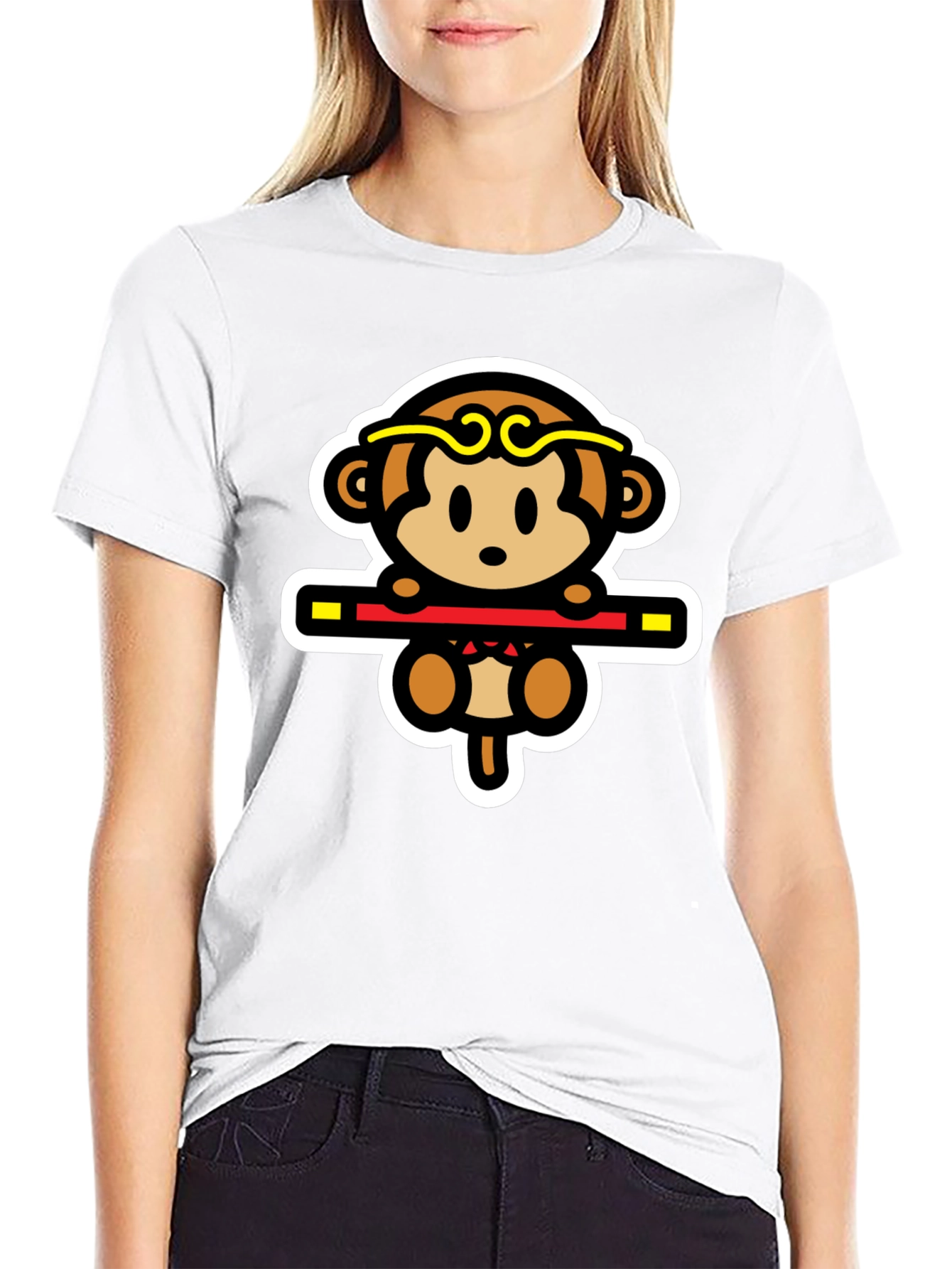 Monkey King Cartoon Graphic Tee - Black