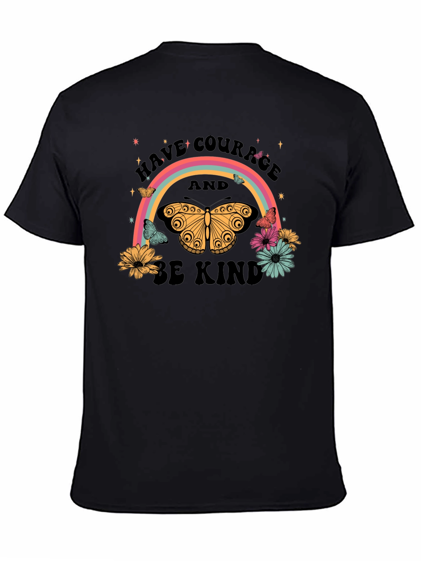 Courage and Kindness Butterfly Rainbow Graphic Tee