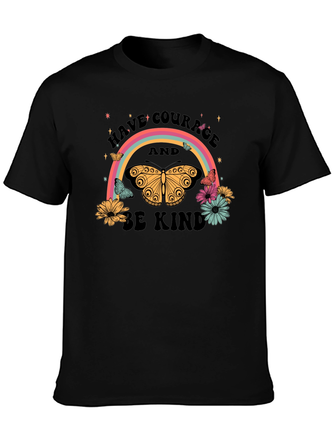 Courage and Kindness Butterfly Rainbow Graphic Tee