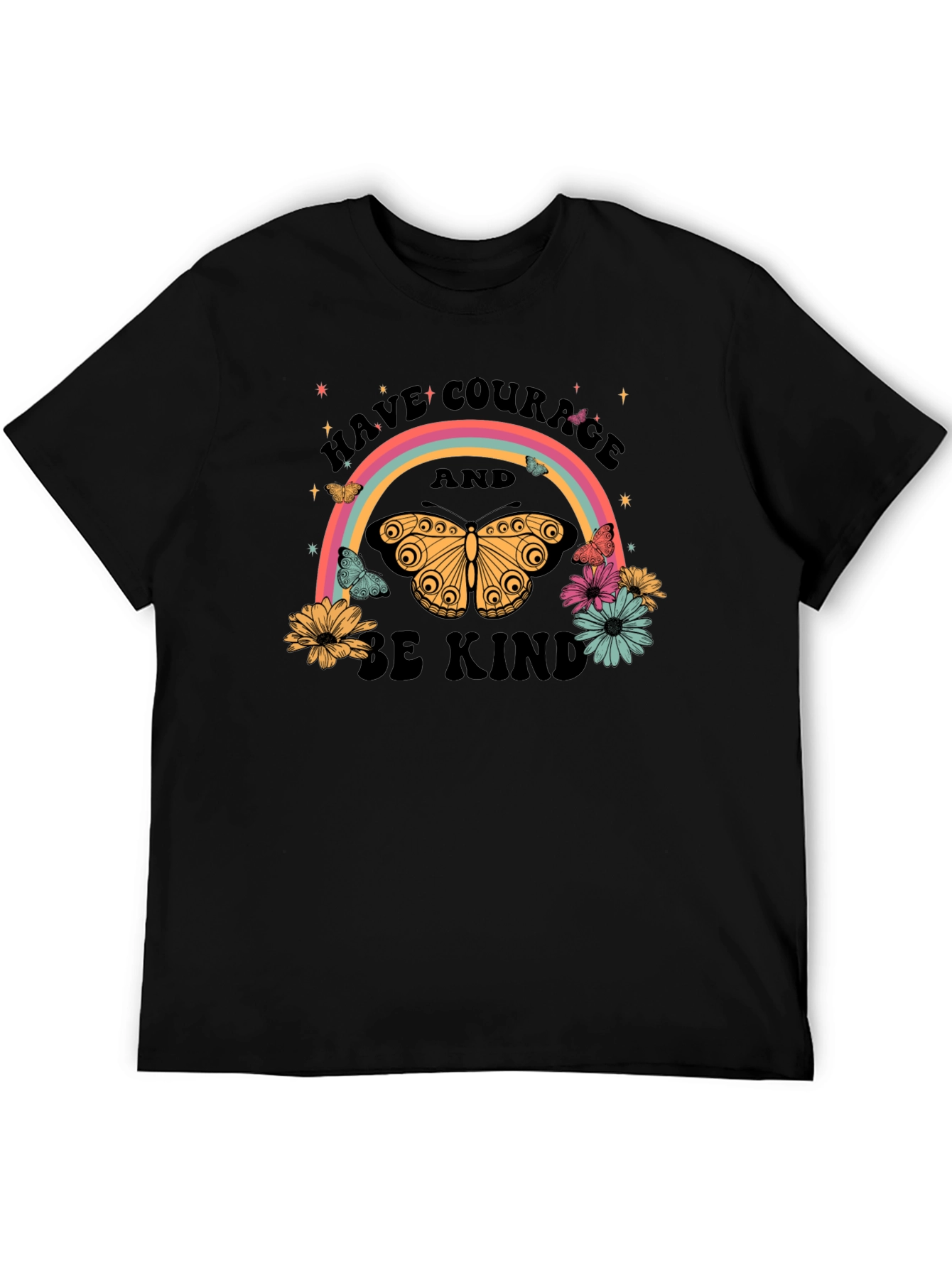 Courage and Kindness Butterfly Rainbow Graphic Tee