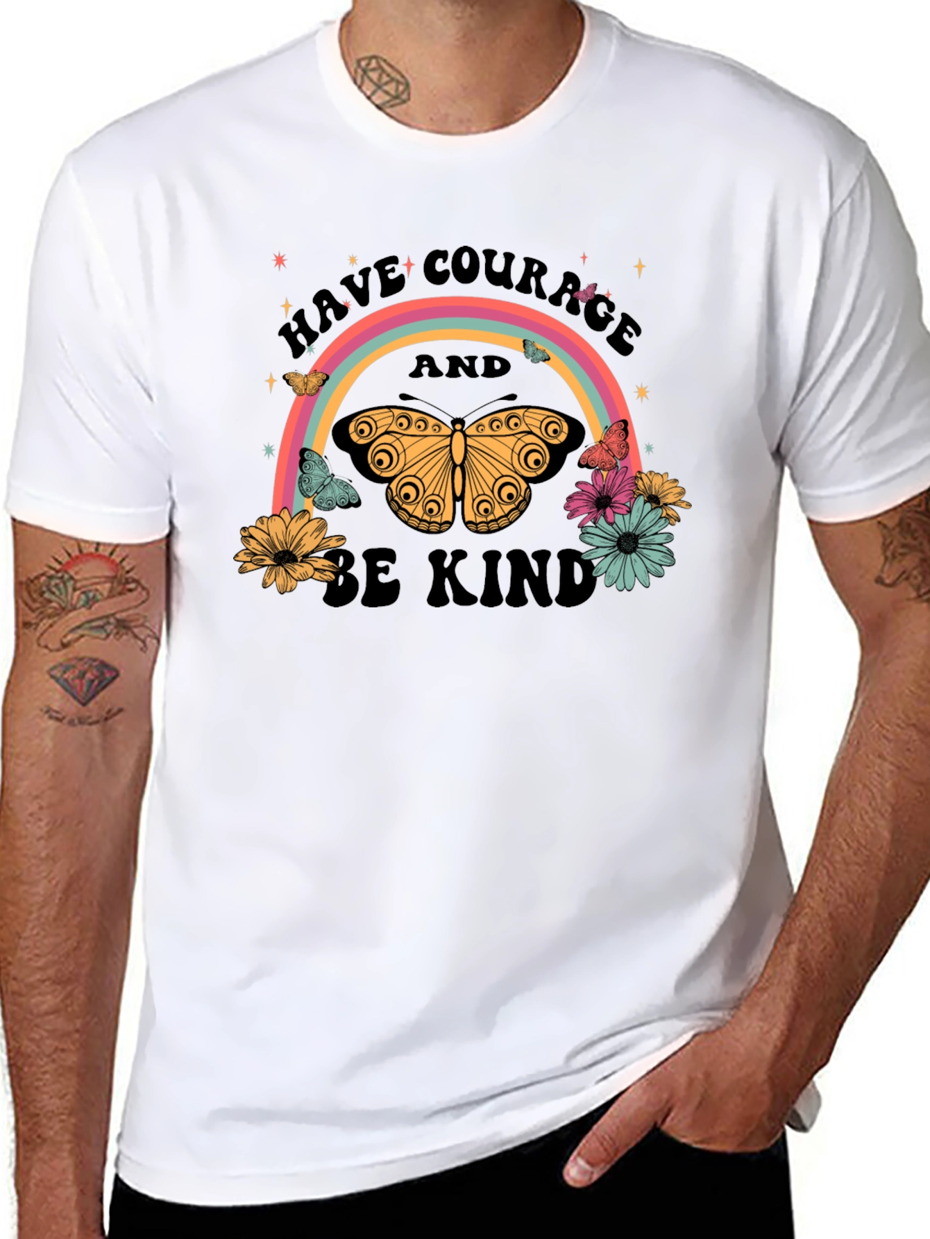 Courage and Kindness Butterfly Rainbow Graphic Tee