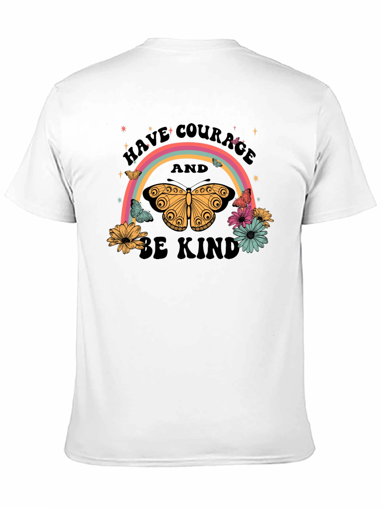 Courage and Kindness Butterfly Rainbow Graphic Tee