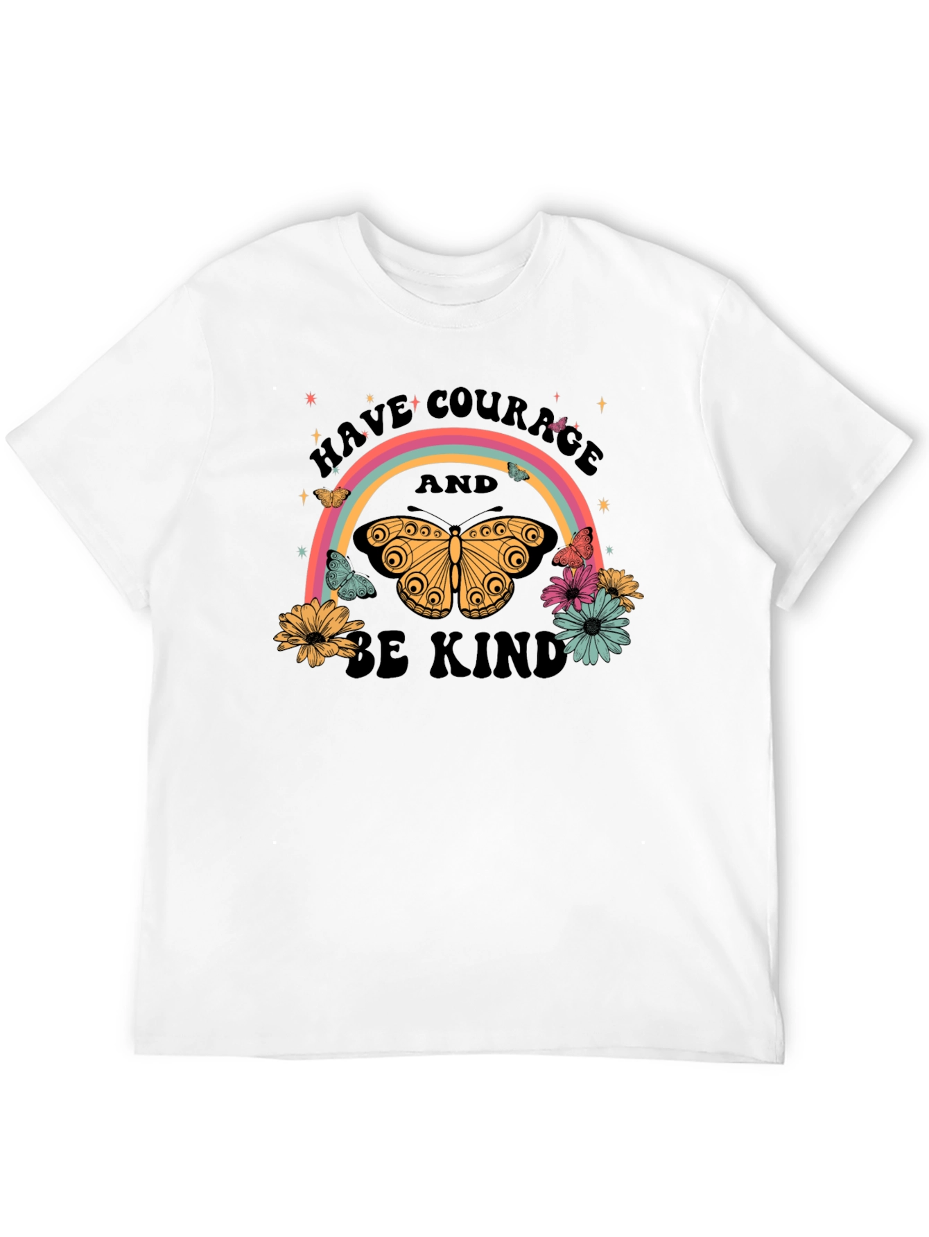 Courage and Kindness Butterfly Rainbow Graphic Tee