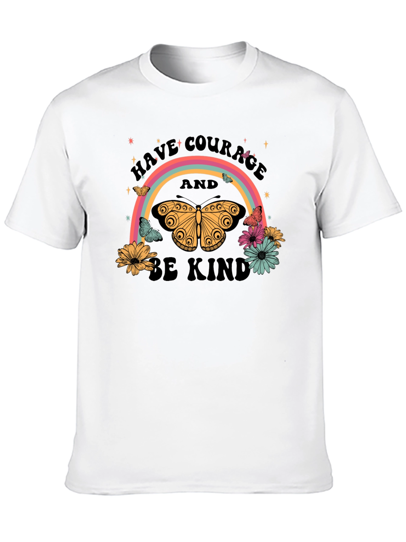 Courage and Kindness Butterfly Rainbow Graphic Tee