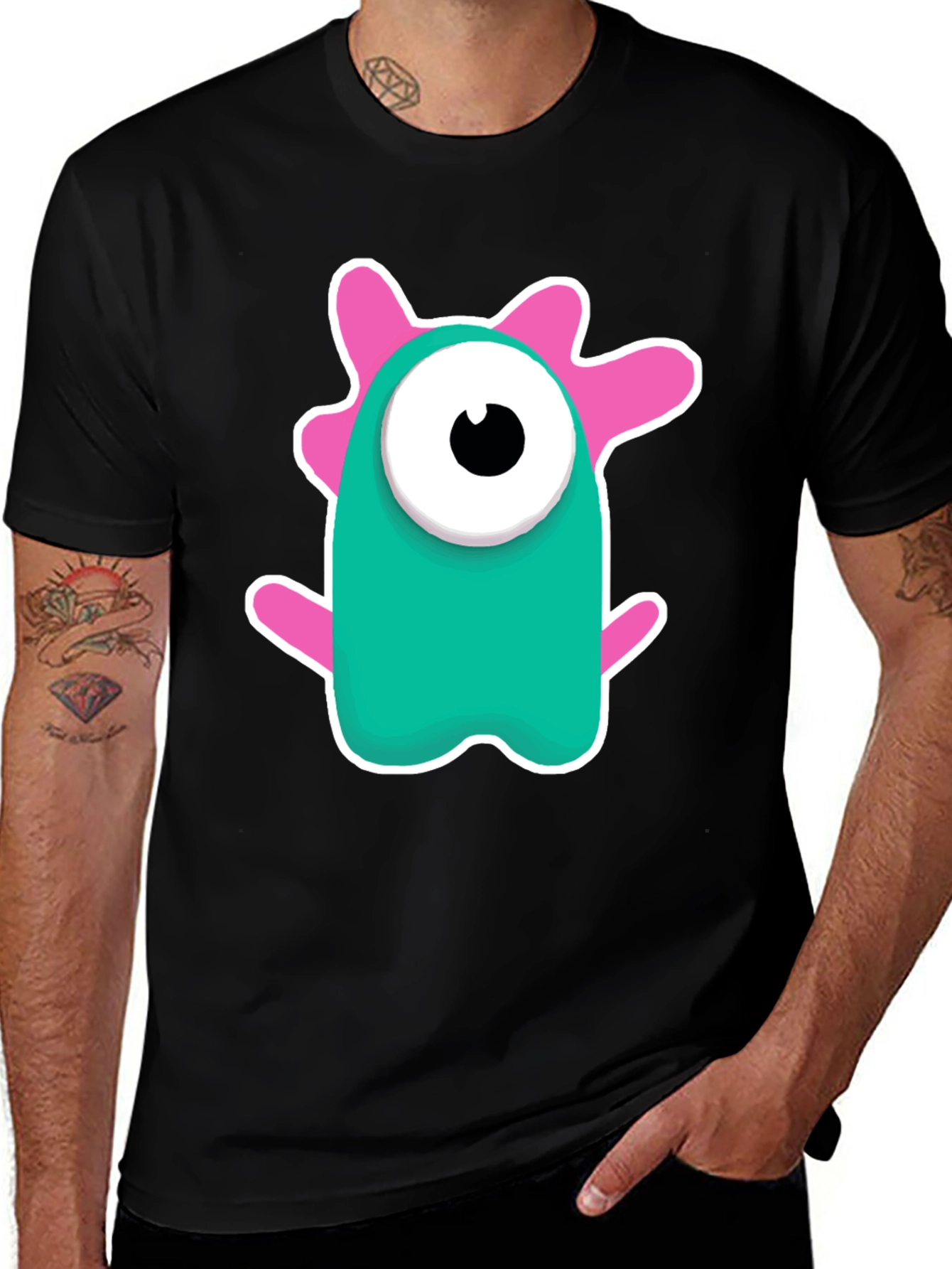 Cute Monster Graphic Tee - Black Cotton Blend Shirt