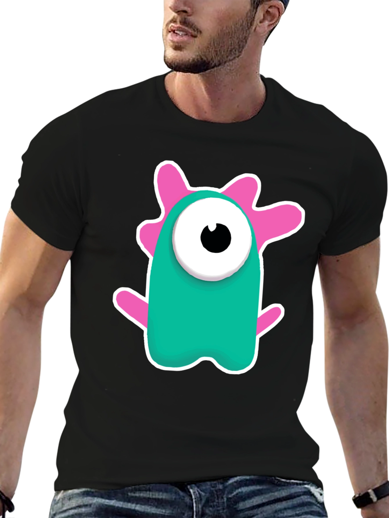 Cute Monster Graphic Tee - Black Cotton Blend Shirt