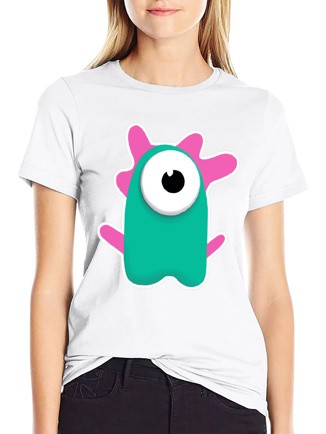 Cute Monster Graphic Tee - Black Cotton Blend Shirt