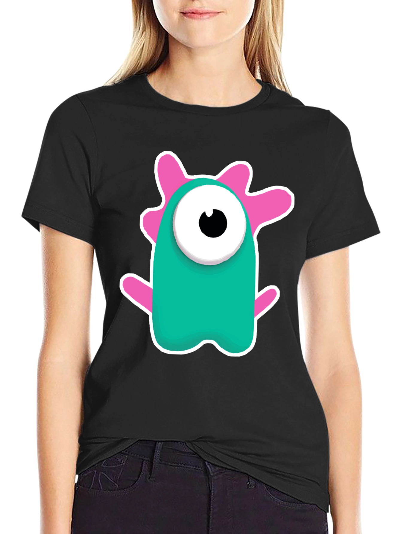 Cute Monster Graphic Tee - Black Cotton Blend Shirt