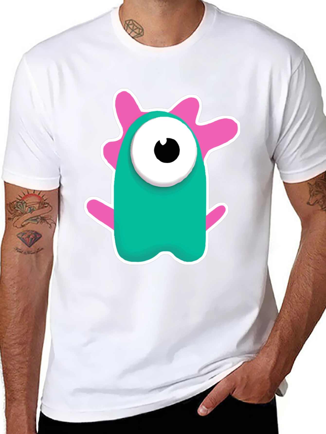 Cute Monster Graphic Tee - Black Cotton Blend Shirt