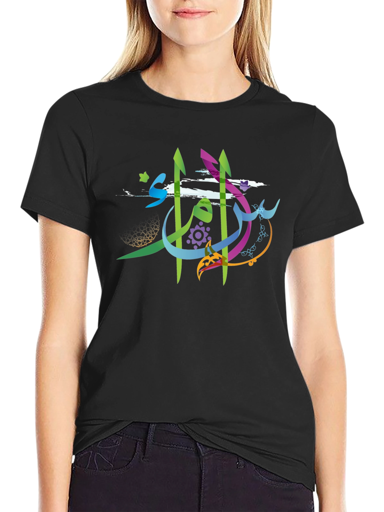 Artistic Arabic Calligraphy Mens Black T-Shirt