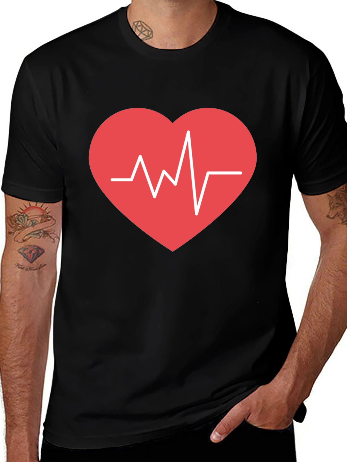 Heartbeat Graphic Tee - Black Cotton Comfort