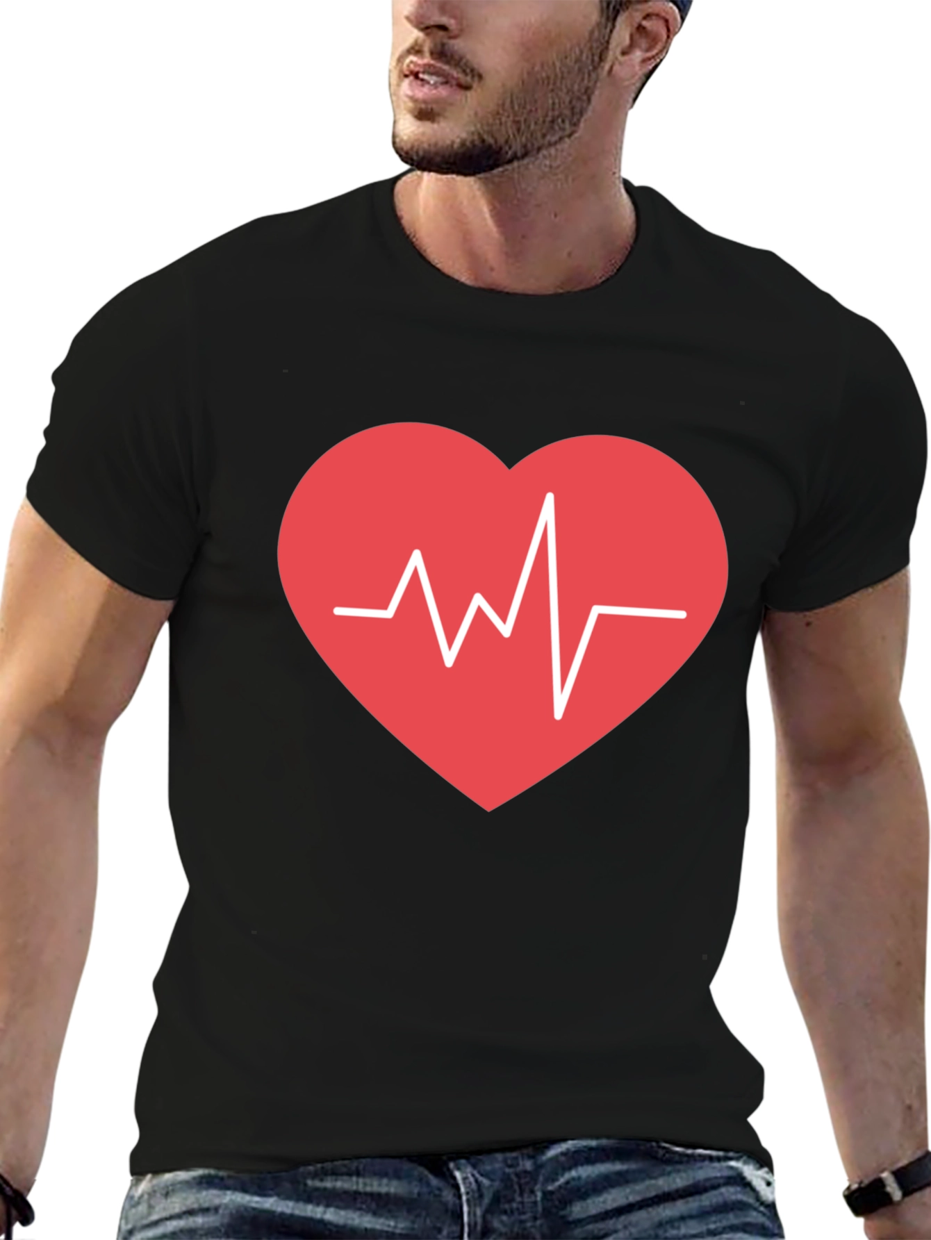 Heartbeat Graphic Tee - Black Cotton Comfort