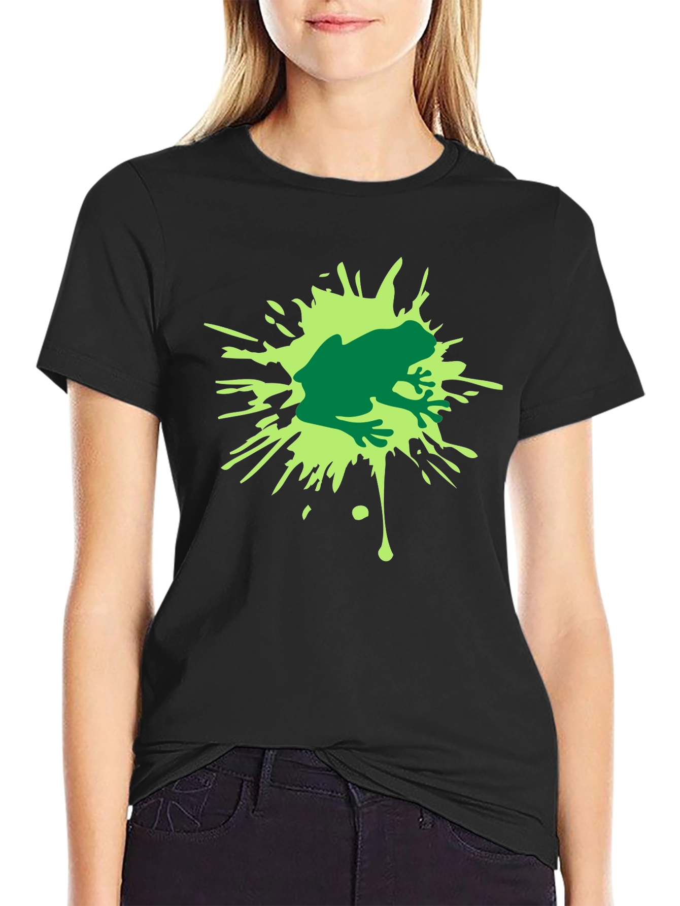 Frog Splash Graphic T-Shirt - Black Cotton Tee