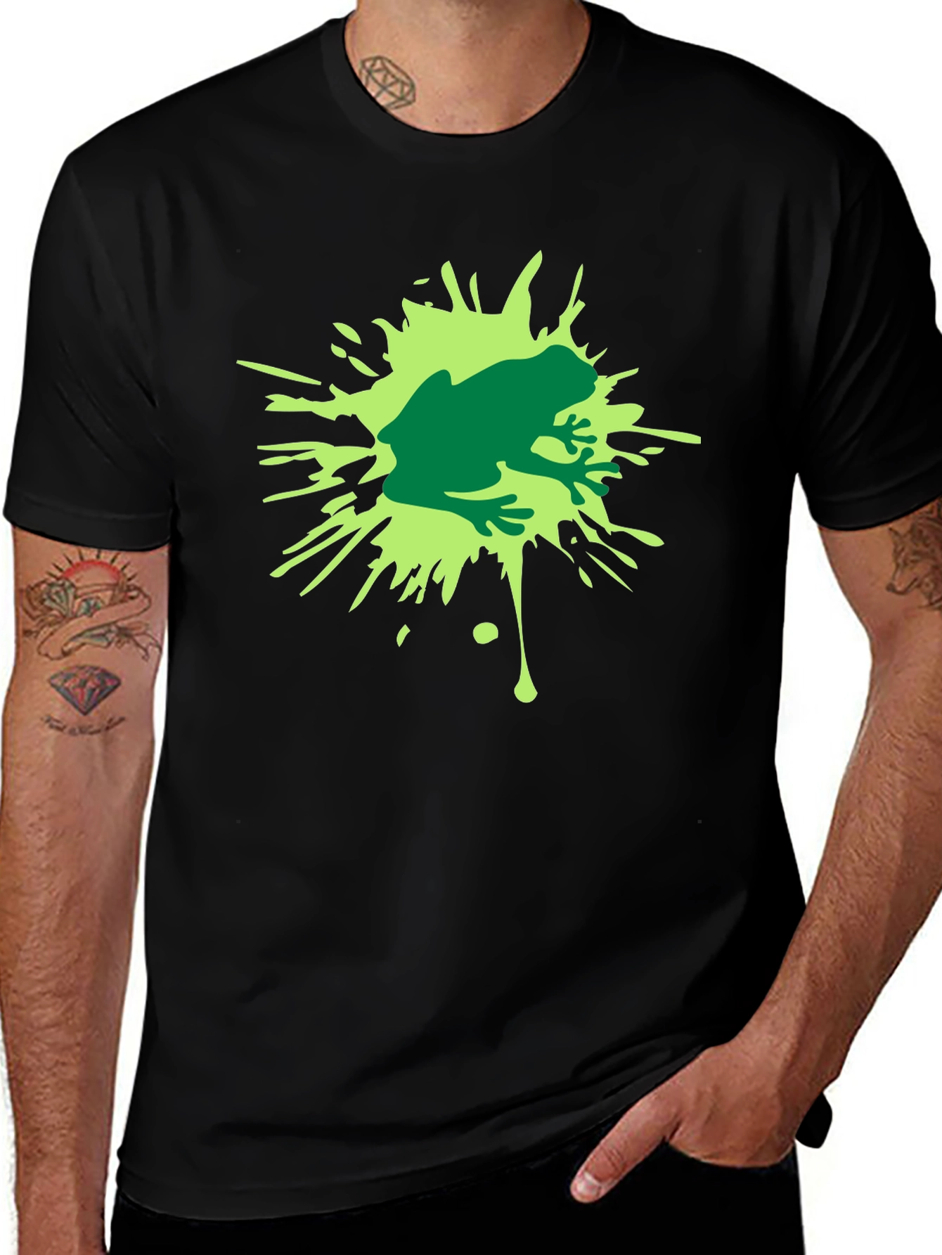 Frog Splash Graphic T-Shirt - Black Cotton Tee