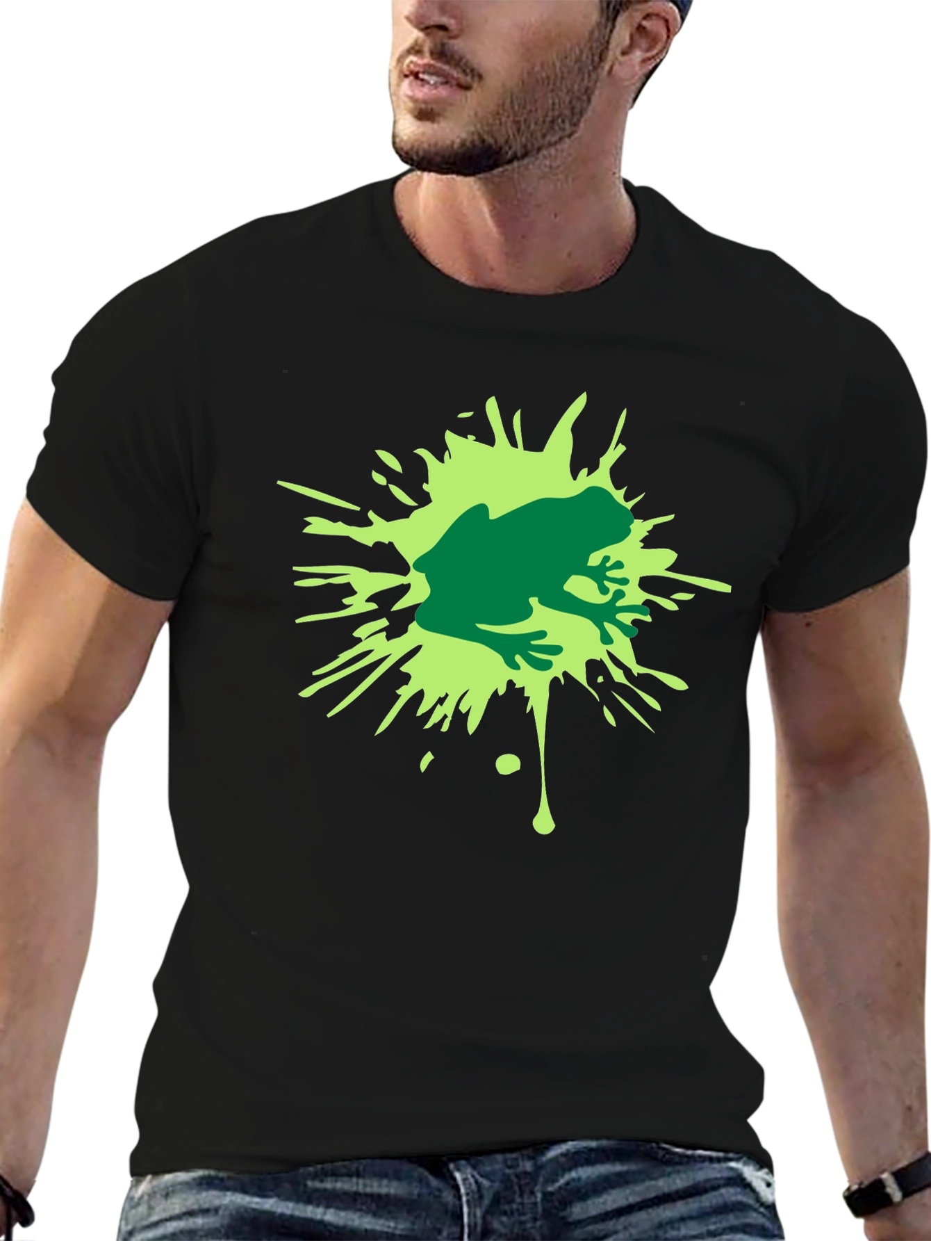 Frog Splash Graphic T-Shirt - Black Cotton Tee