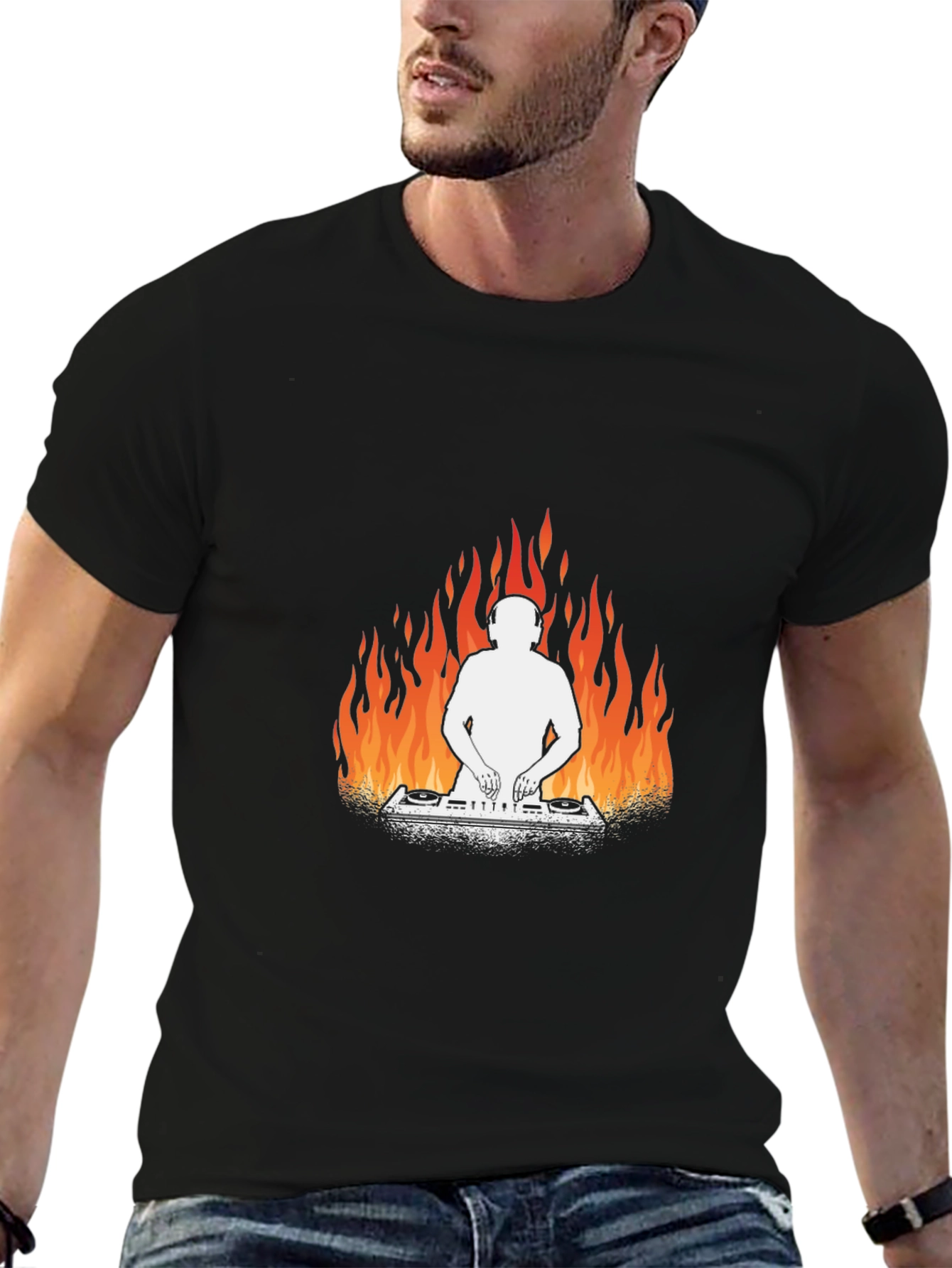 Fiery DJ Graphic Tee - Black Cotton T-Shirt