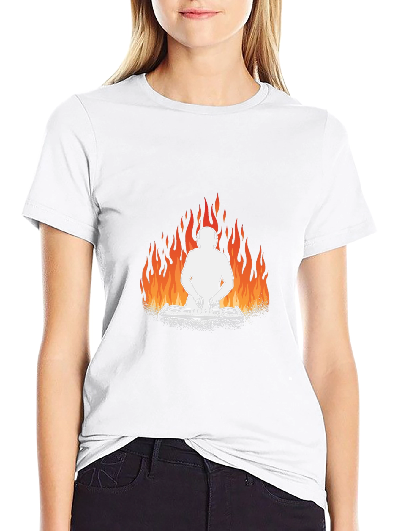 Fiery DJ Graphic Tee - Black Cotton T-Shirt