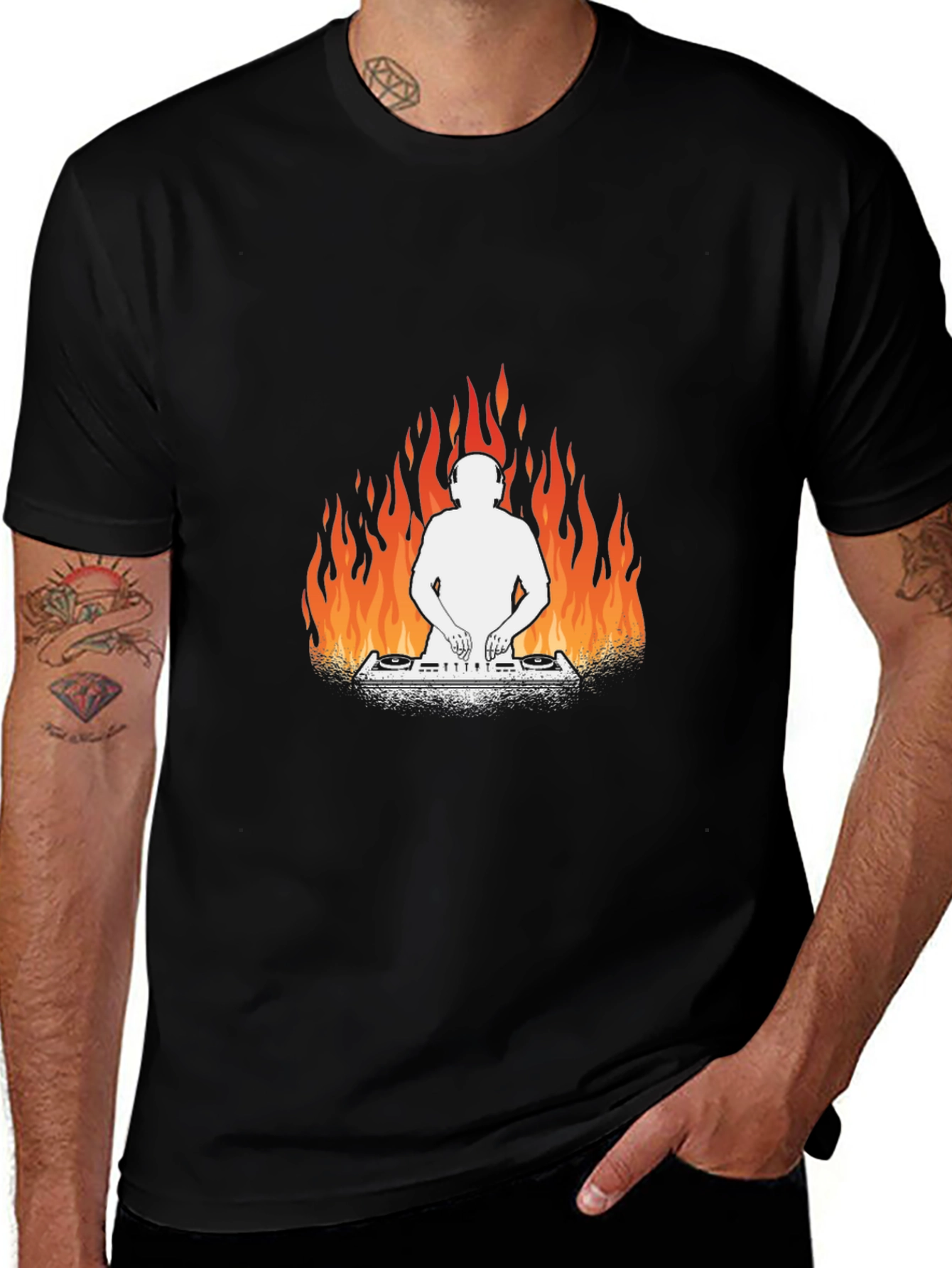 Fiery DJ Graphic Tee - Black Cotton T-Shirt