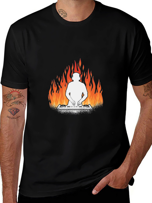 Fiery DJ Graphic Tee - Black Cotton T-Shirt