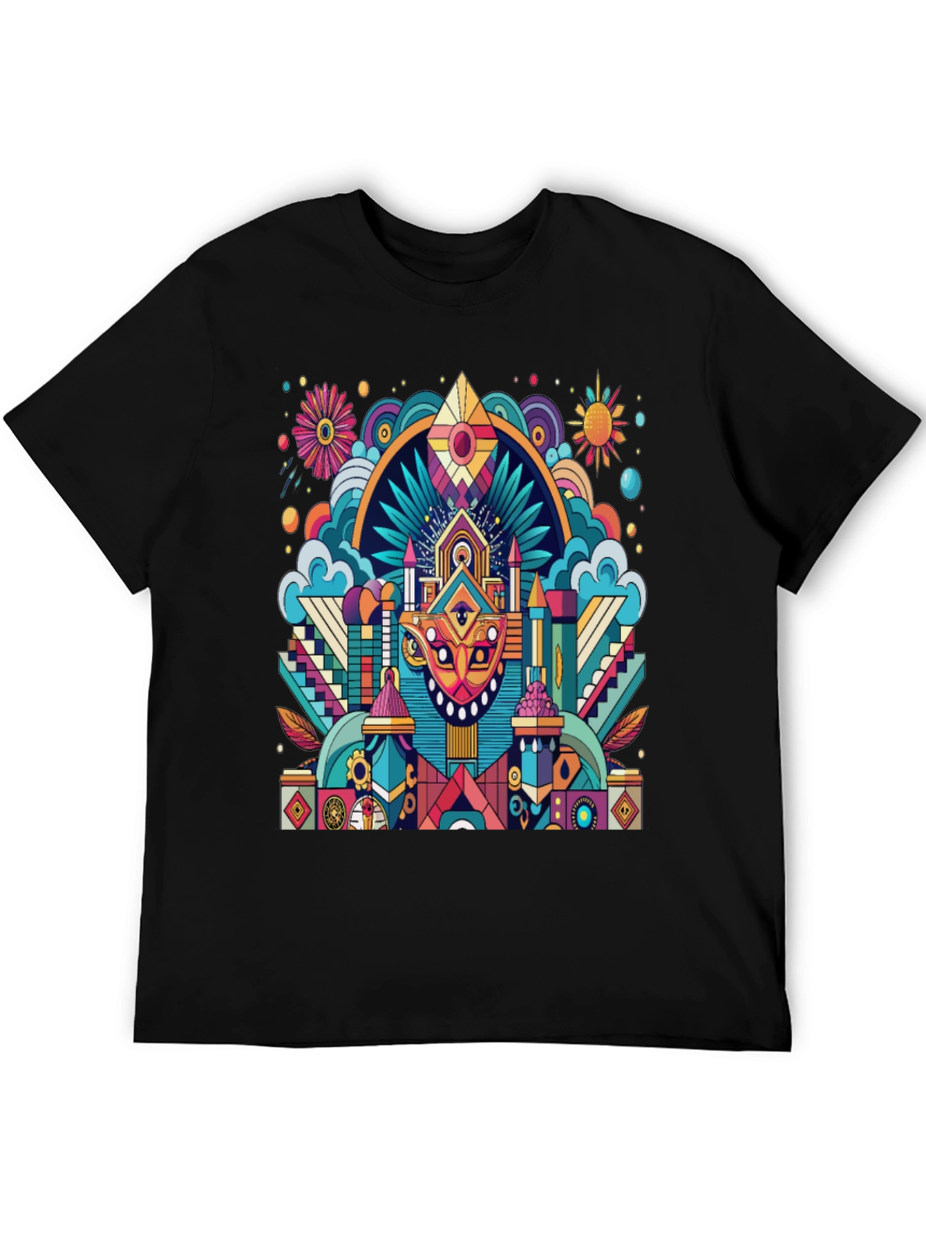 Vibrant Psychedelic Art Black T-Shirt