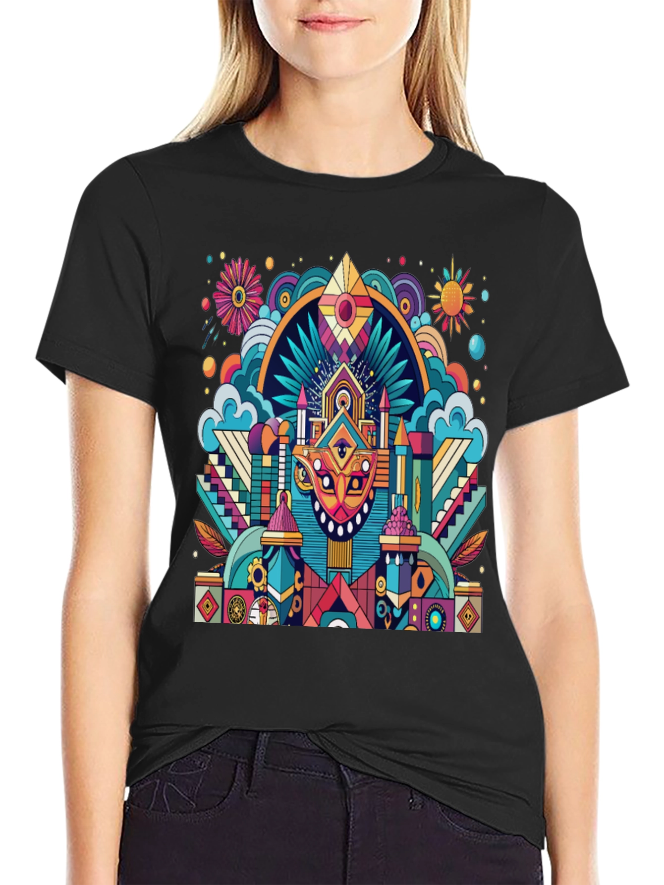Vibrant Psychedelic Art Black T-Shirt
