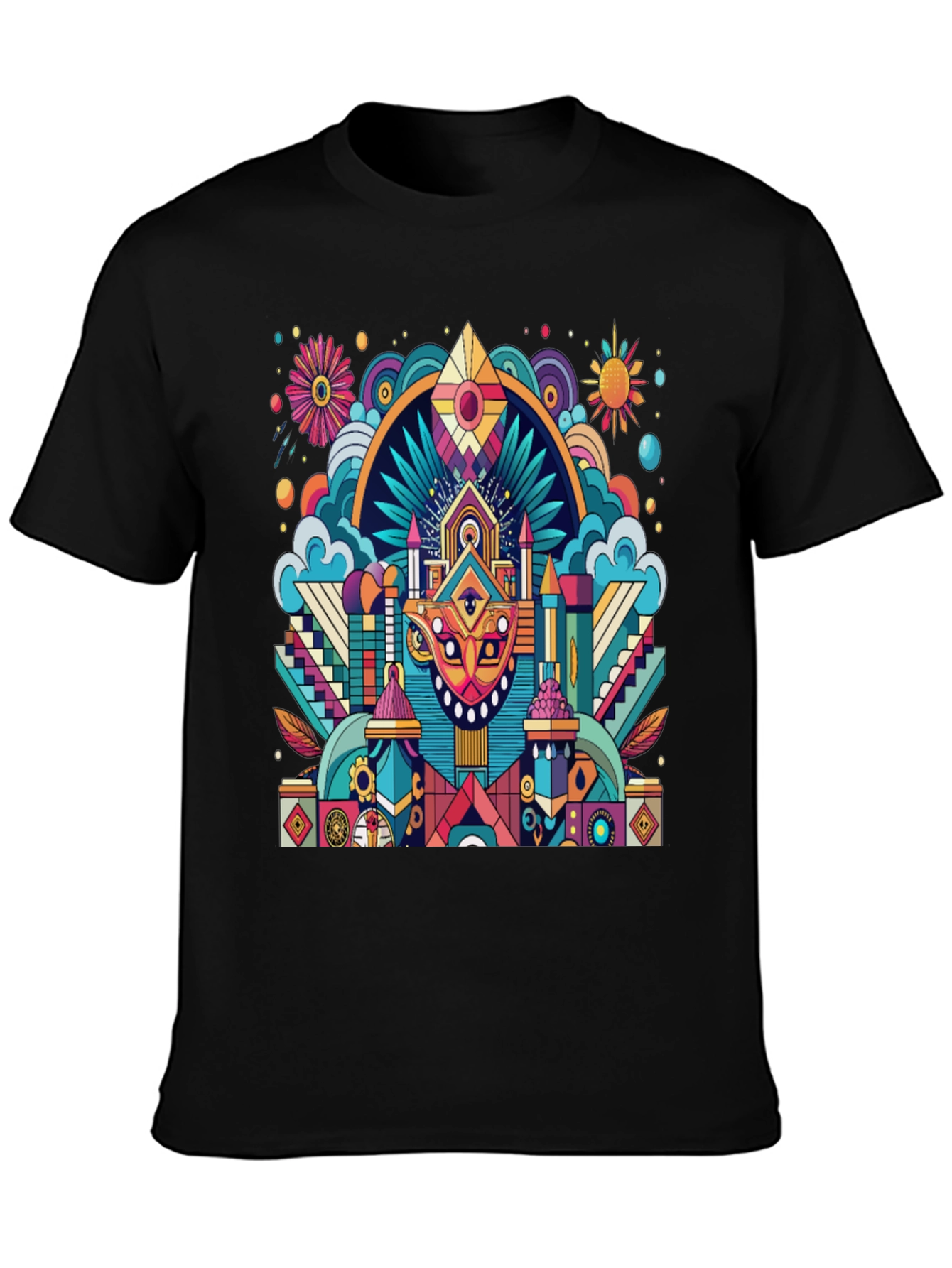Vibrant Psychedelic Art Black T-Shirt