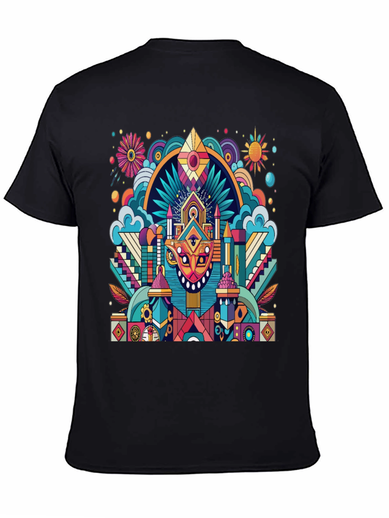 Vibrant Psychedelic Art Black T-Shirt