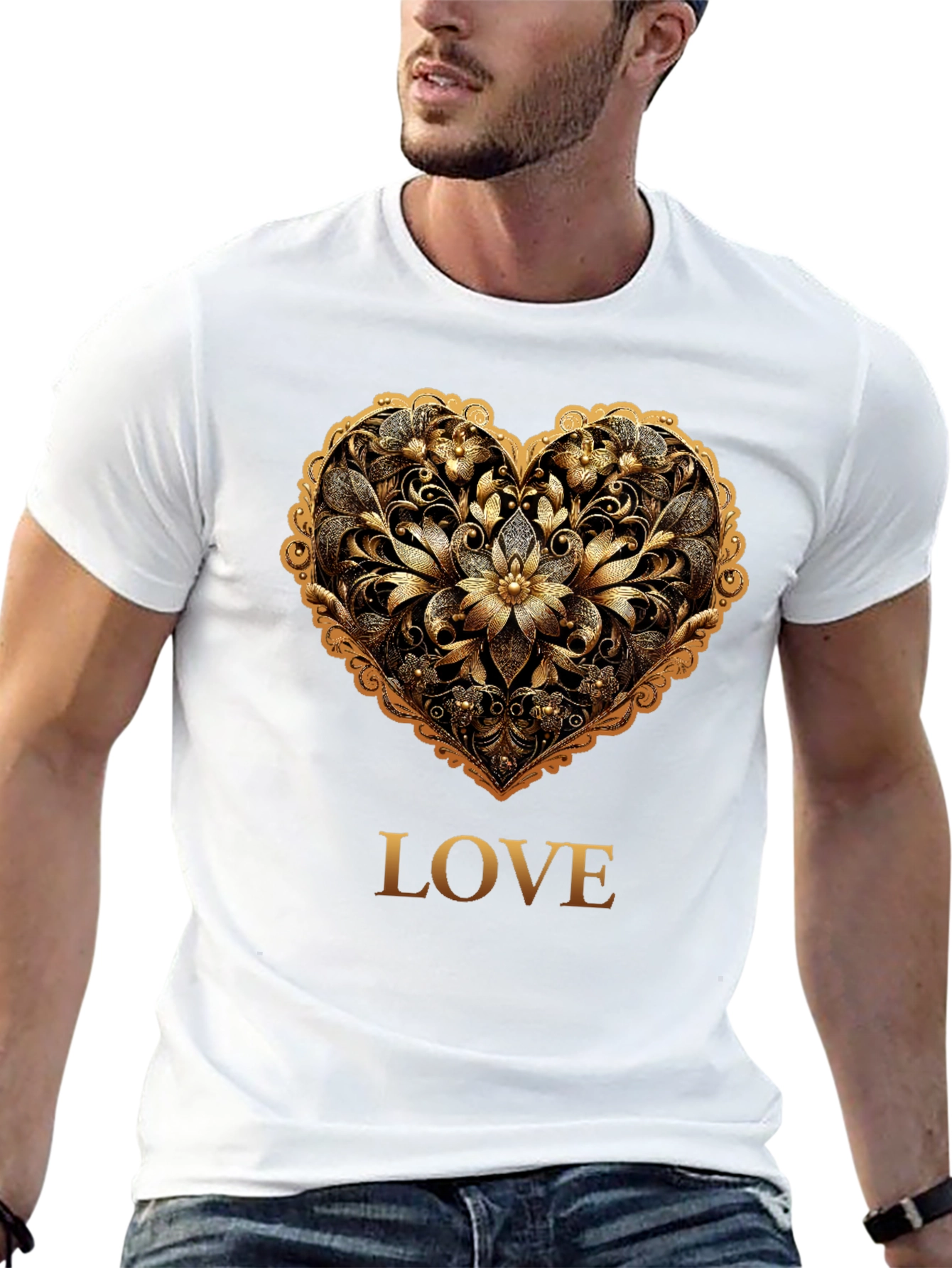 Golden Heart Love Tee - Stylish Graphic T-Shirt