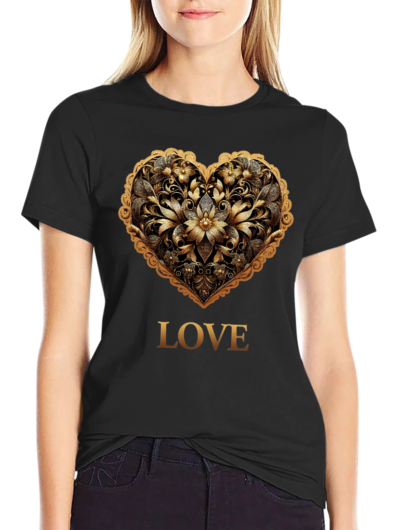 Golden Heart Love Tee - Stylish Graphic T-Shirt