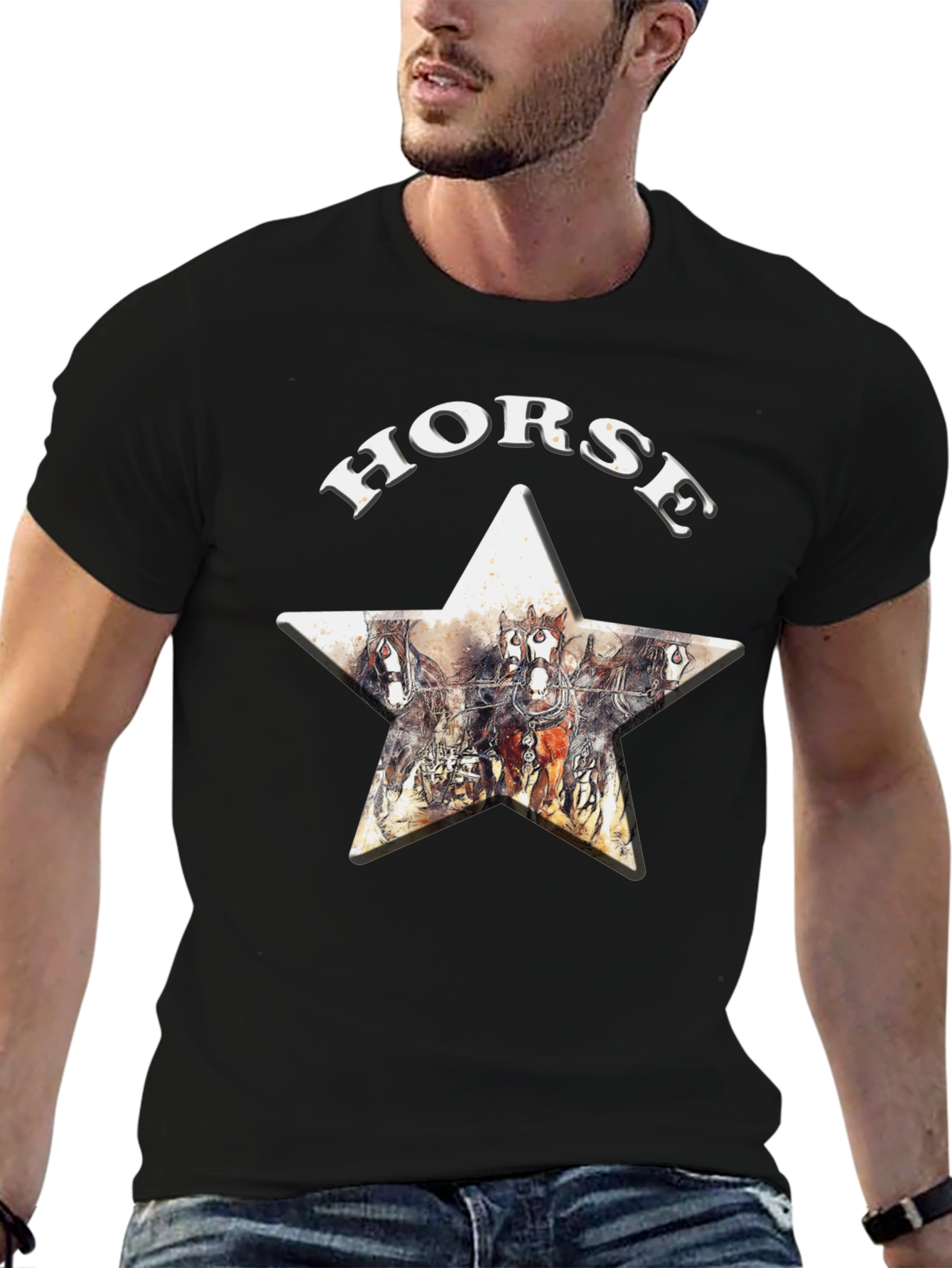 Horse Star Graphic Print T-Shirt