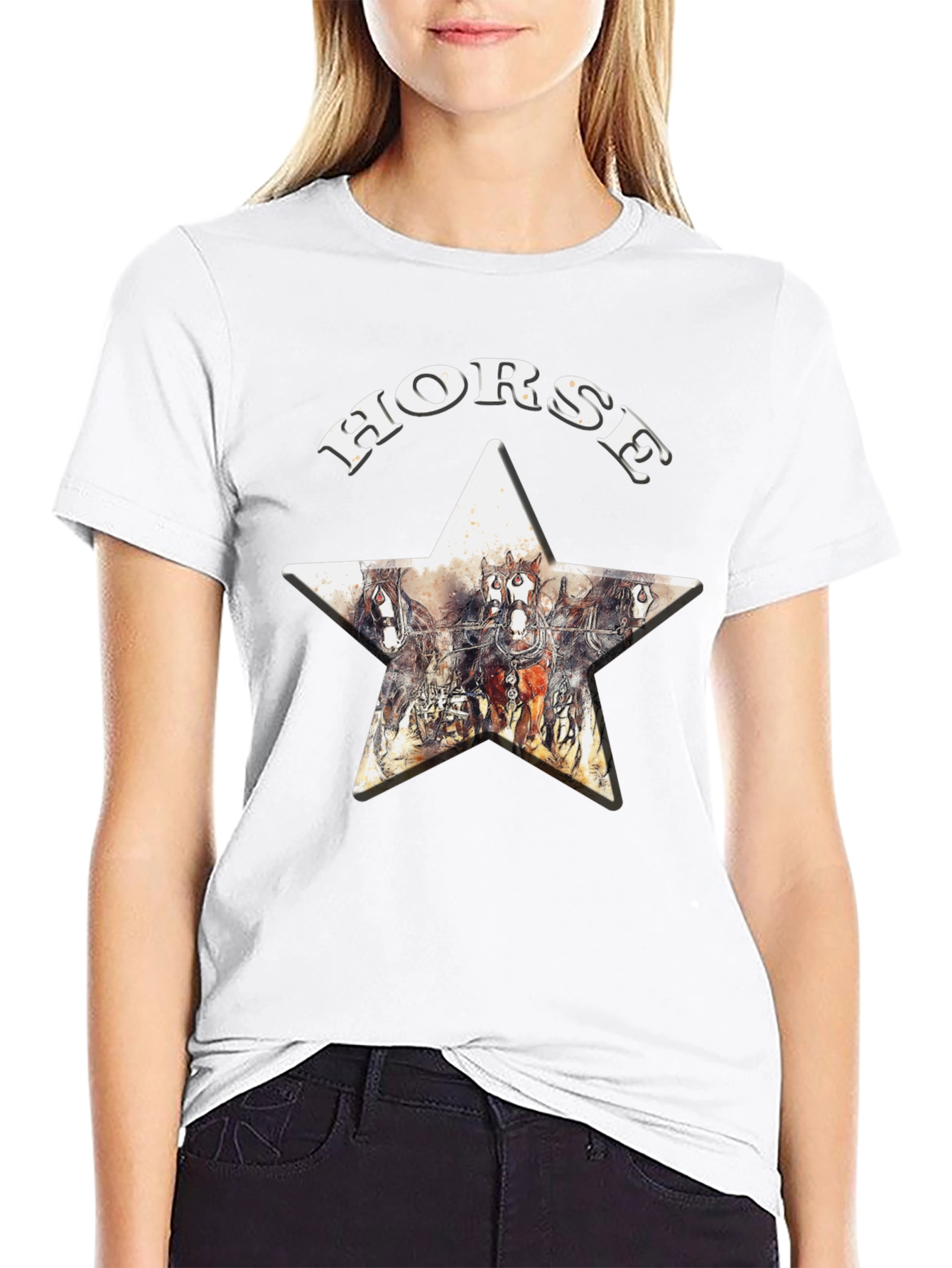 Horse Star Graphic Print T-Shirt