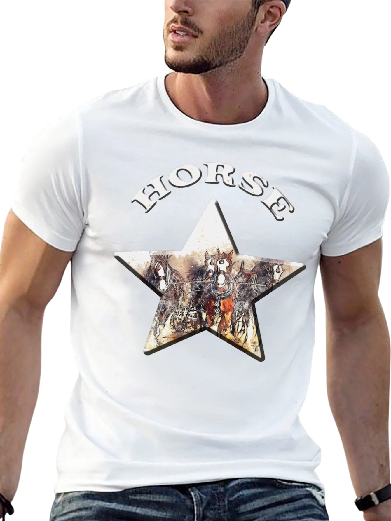 Horse Star Graphic Print T-Shirt