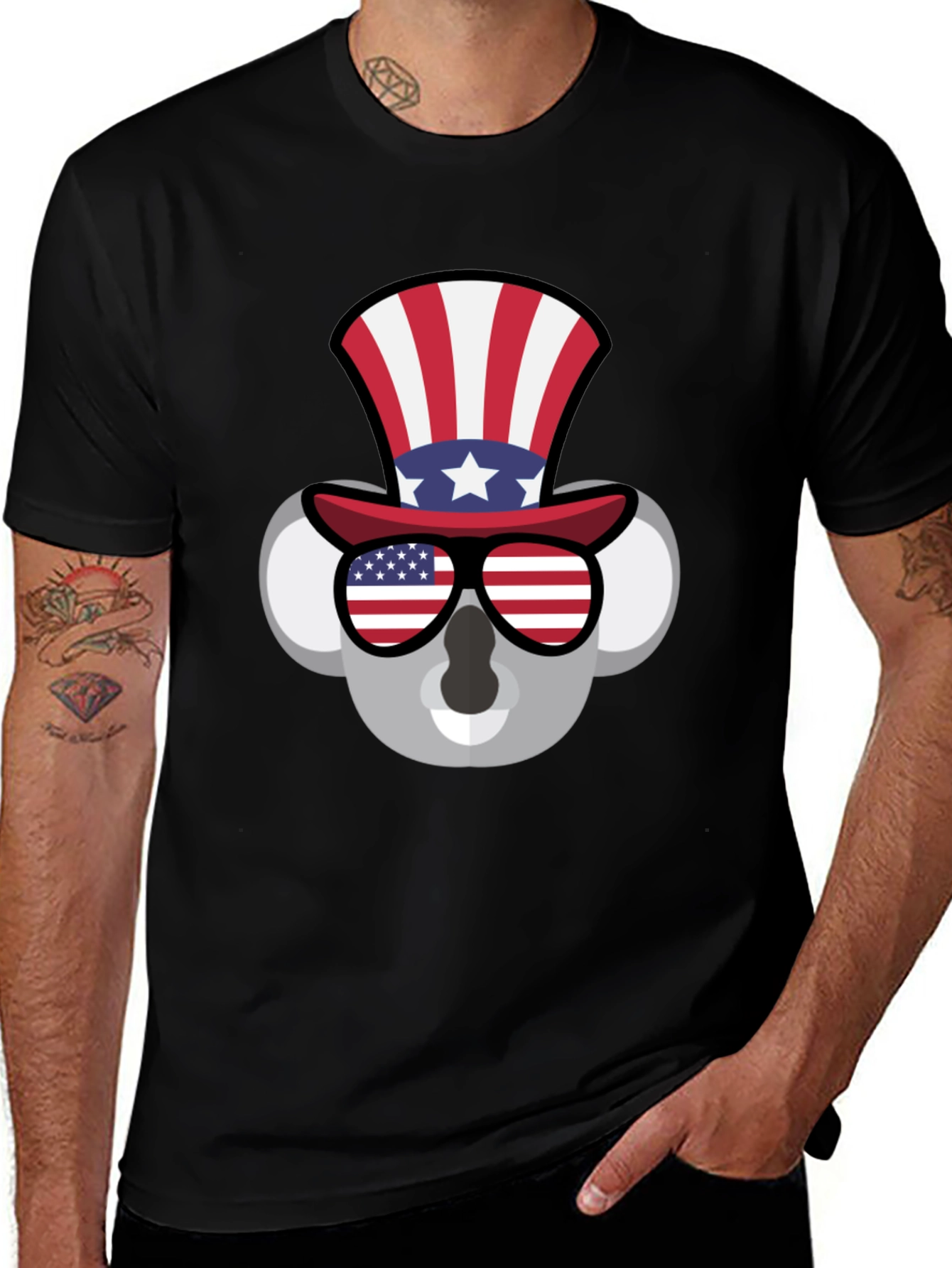 Patriotic Koala T-Shirt - USA Flag Hat & Shades