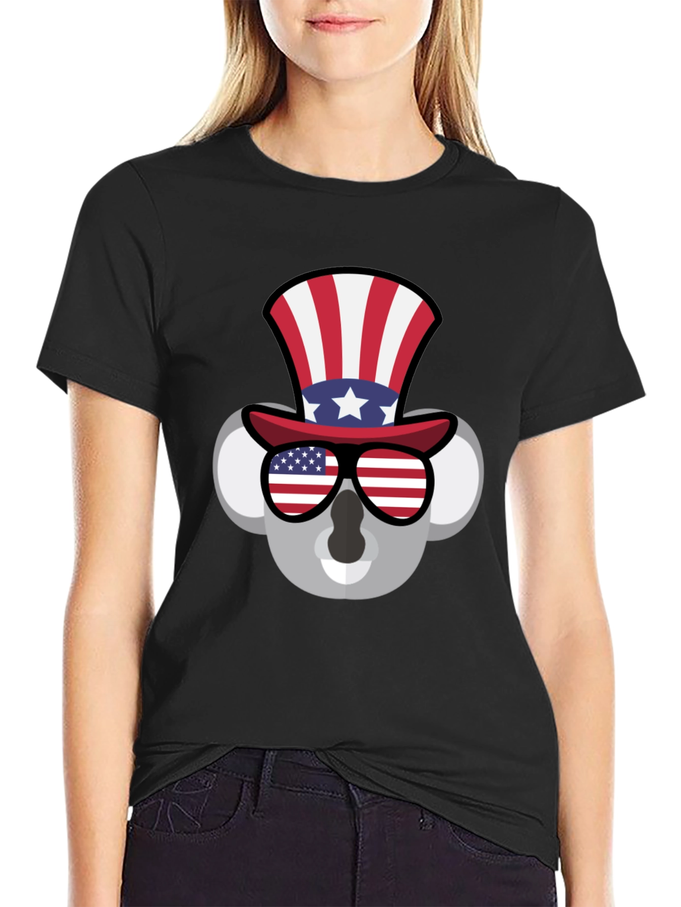 Patriotic Koala T-Shirt - USA Flag Hat & Shades