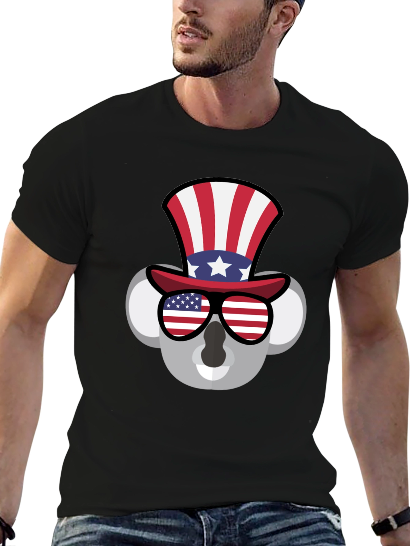 Patriotic Koala T-Shirt - USA Flag Hat & Shades