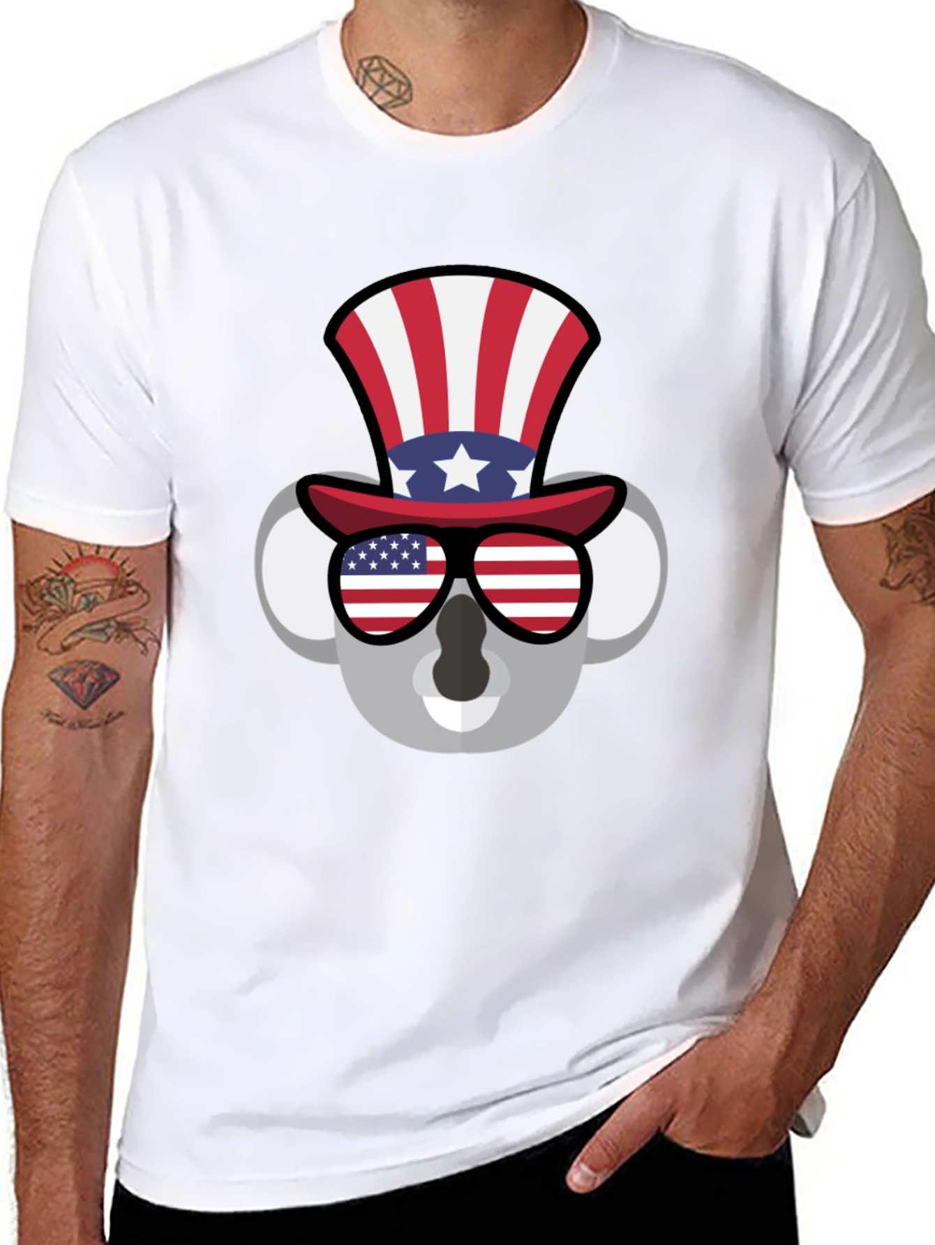 Patriotic Koala T-Shirt - USA Flag Hat & Shades