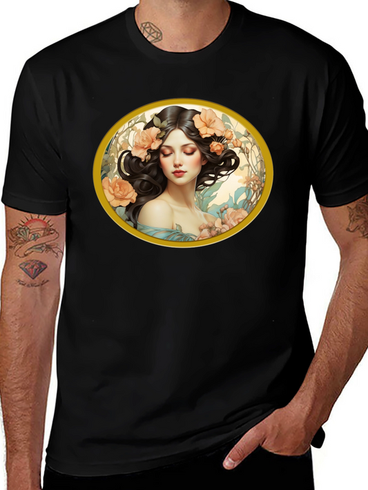 Floral Woman Graphic Black T-Shirt
