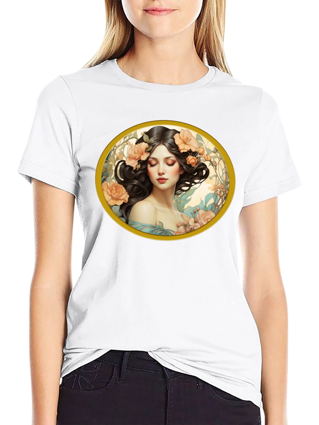 Floral Woman Graphic Black T-Shirt