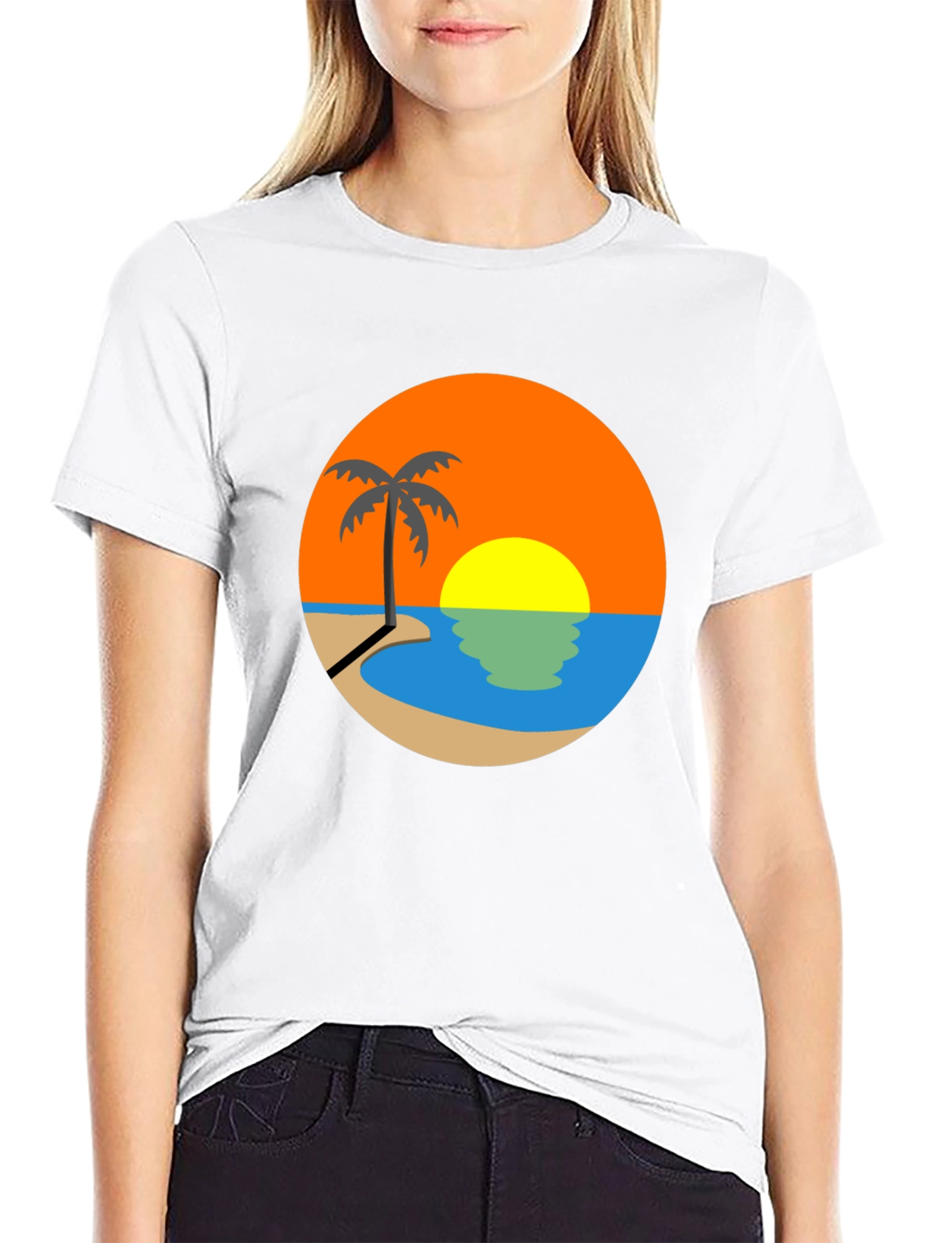 Sunset Beach Palm Tree Graphic Tee - Black