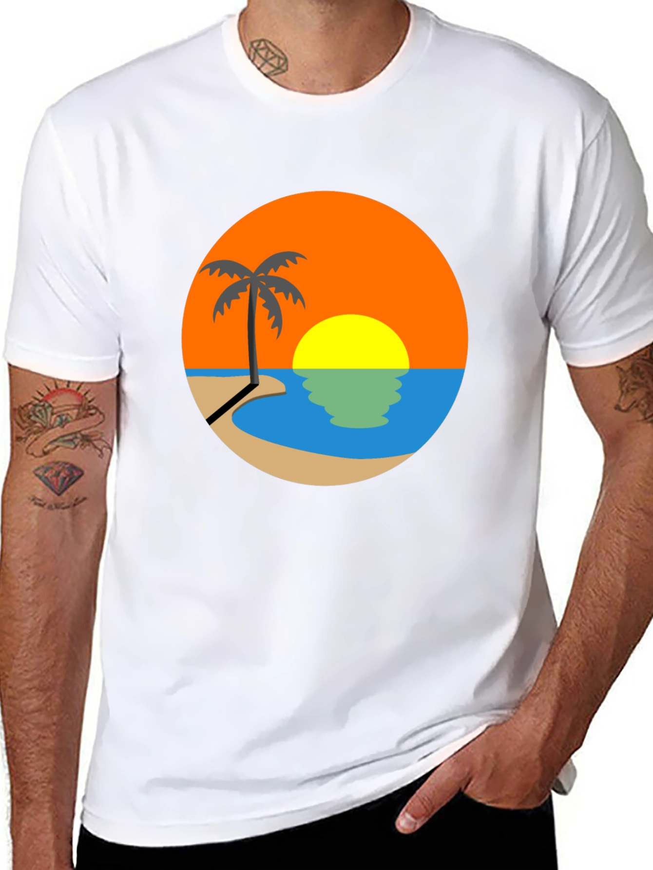 Sunset Beach Palm Tree Graphic Tee - Black