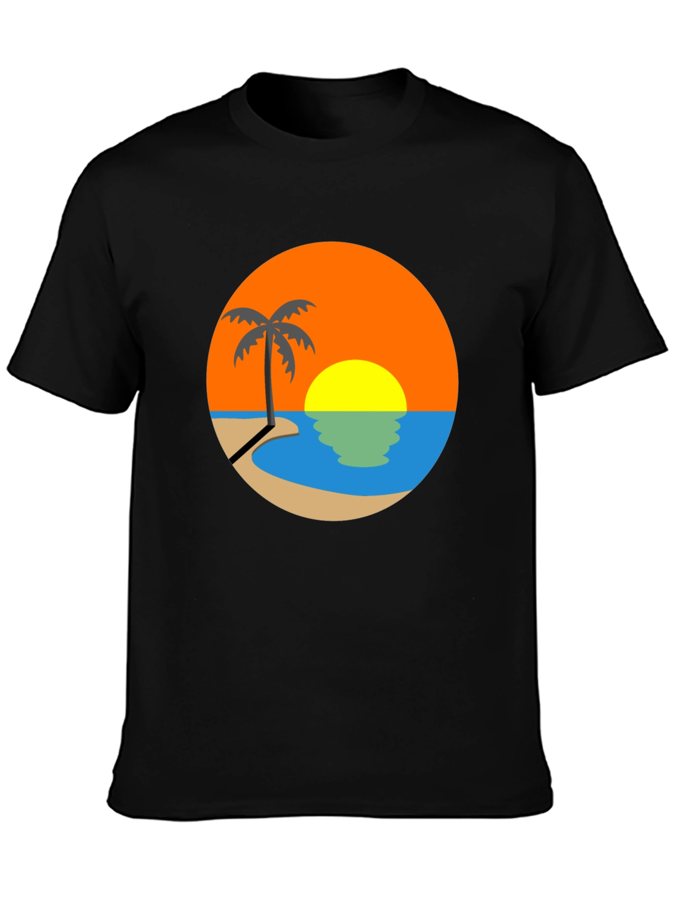 Sunset Beach Palm Tree Graphic Tee - Black
