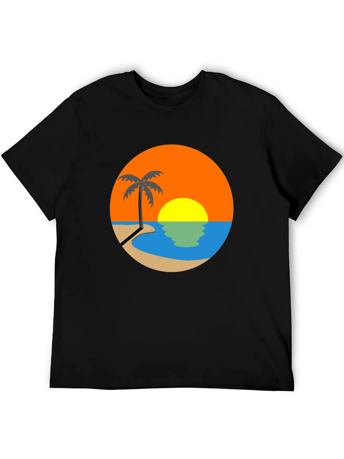 Sunset Beach Palm Tree Graphic Tee - Black